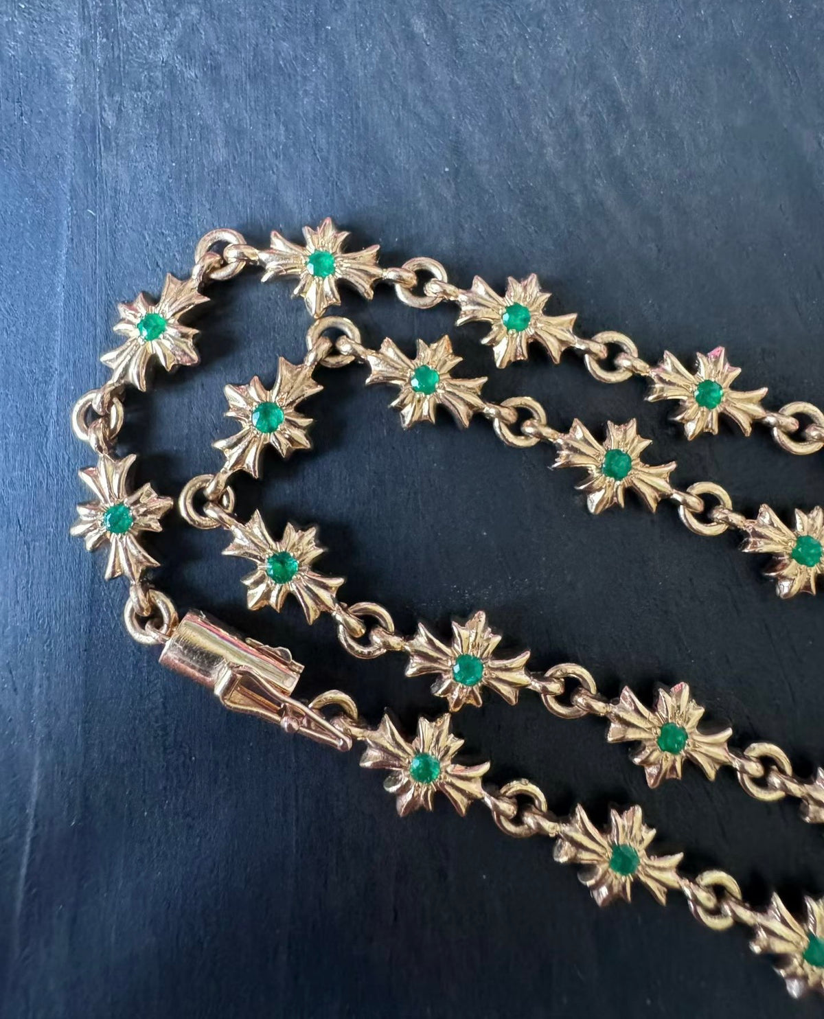 22k Gold Emerald Cross Link Necklace