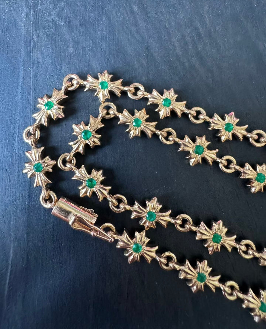 22k Gold Emerald Cross Link Necklace